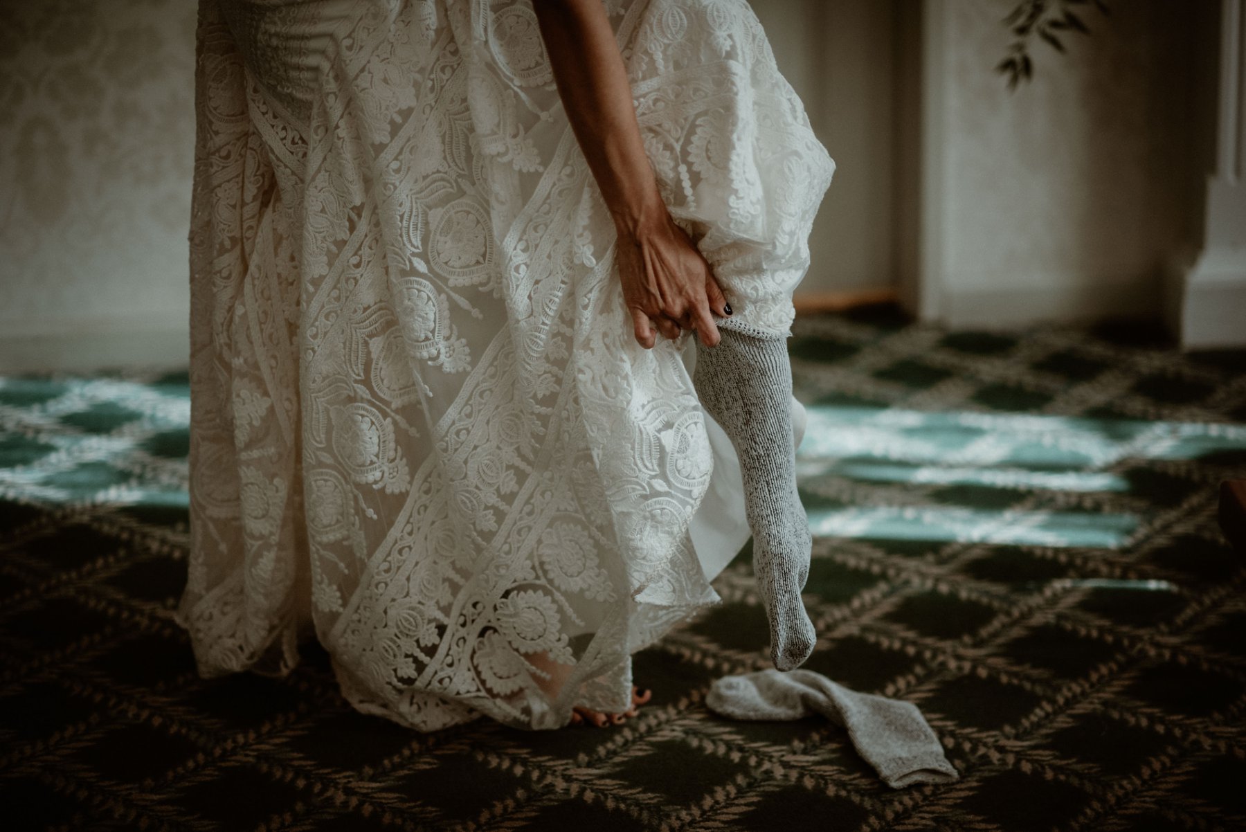 Getting ready at the Landmark Inn in Marquette- Upper Peninsula Elopement.