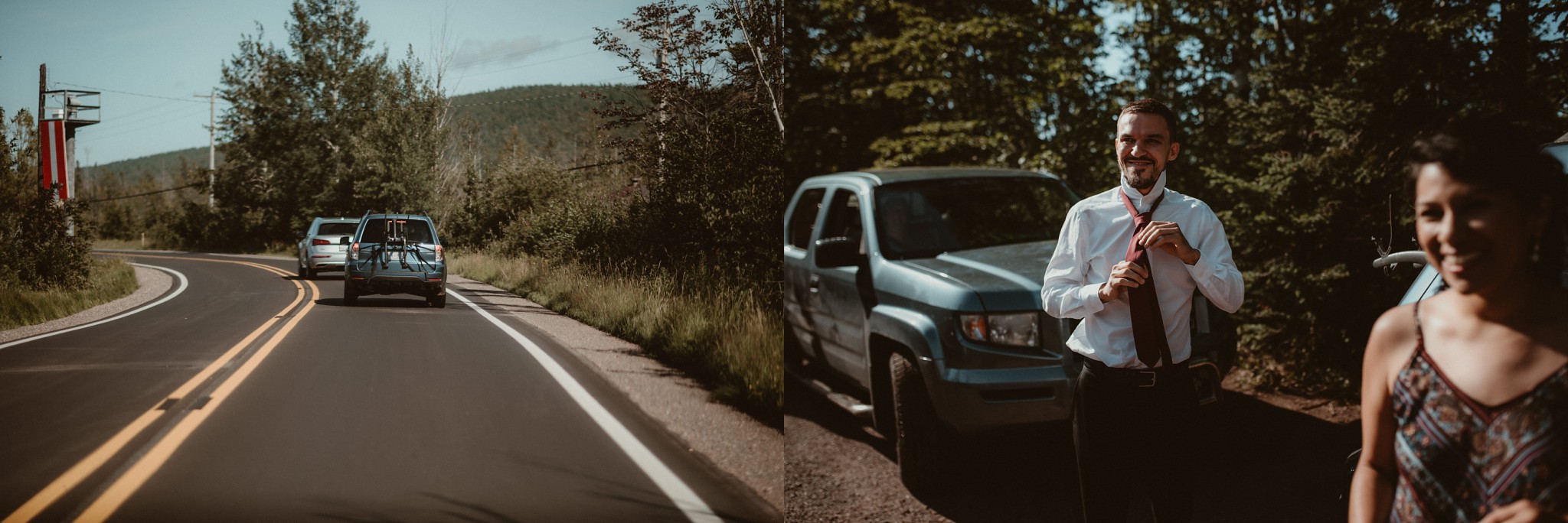 Driving to an elopement in Copper Harbor, Michigan