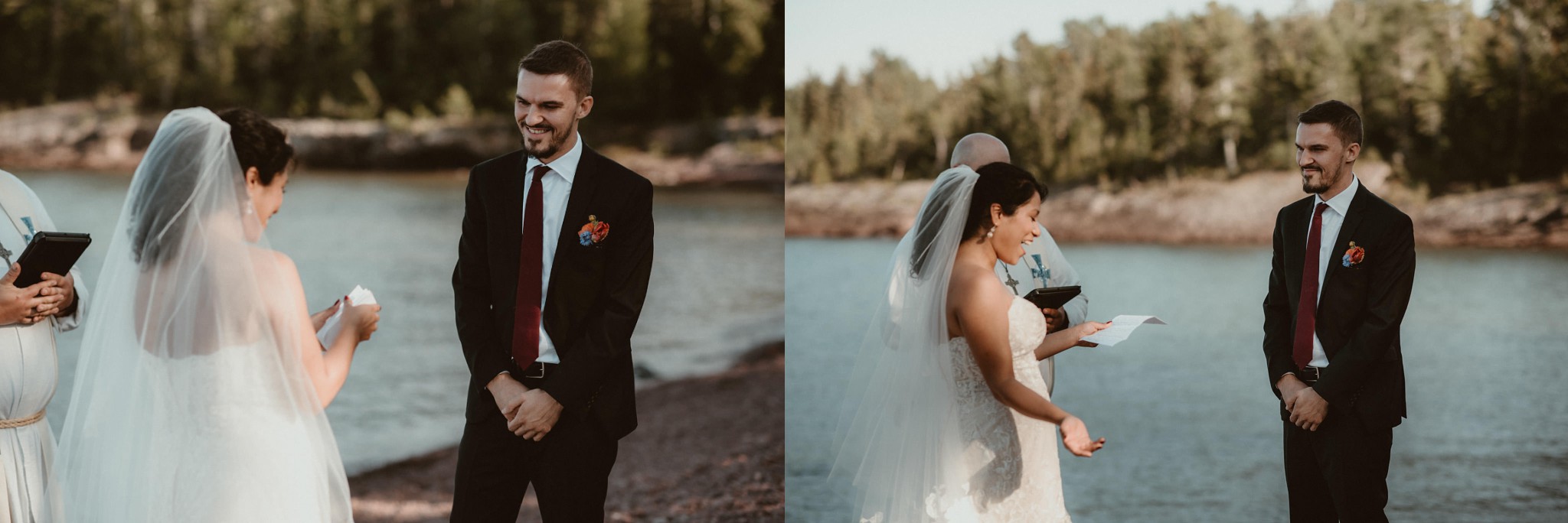 Elopement ceremony at Horseshoe Harbor near Copper Harbor, MI