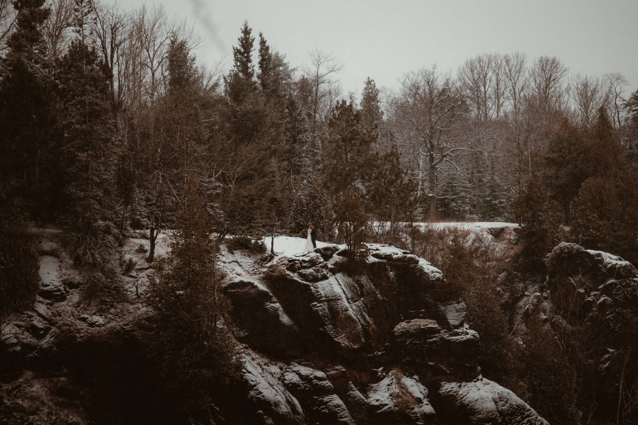 Winter elopement on Presque Isle in Marquette, Michigan