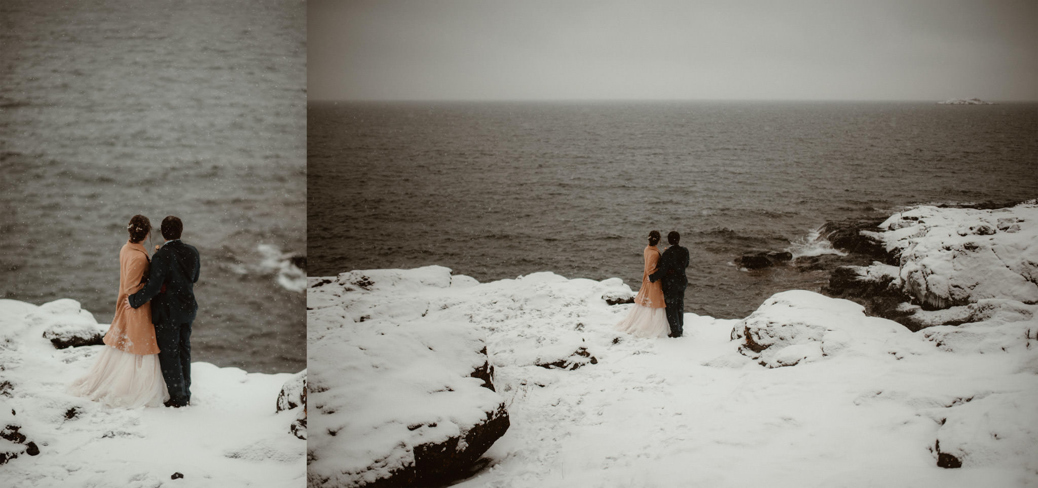 Elopement in winter on Lake Superior, Marquette, Michigan