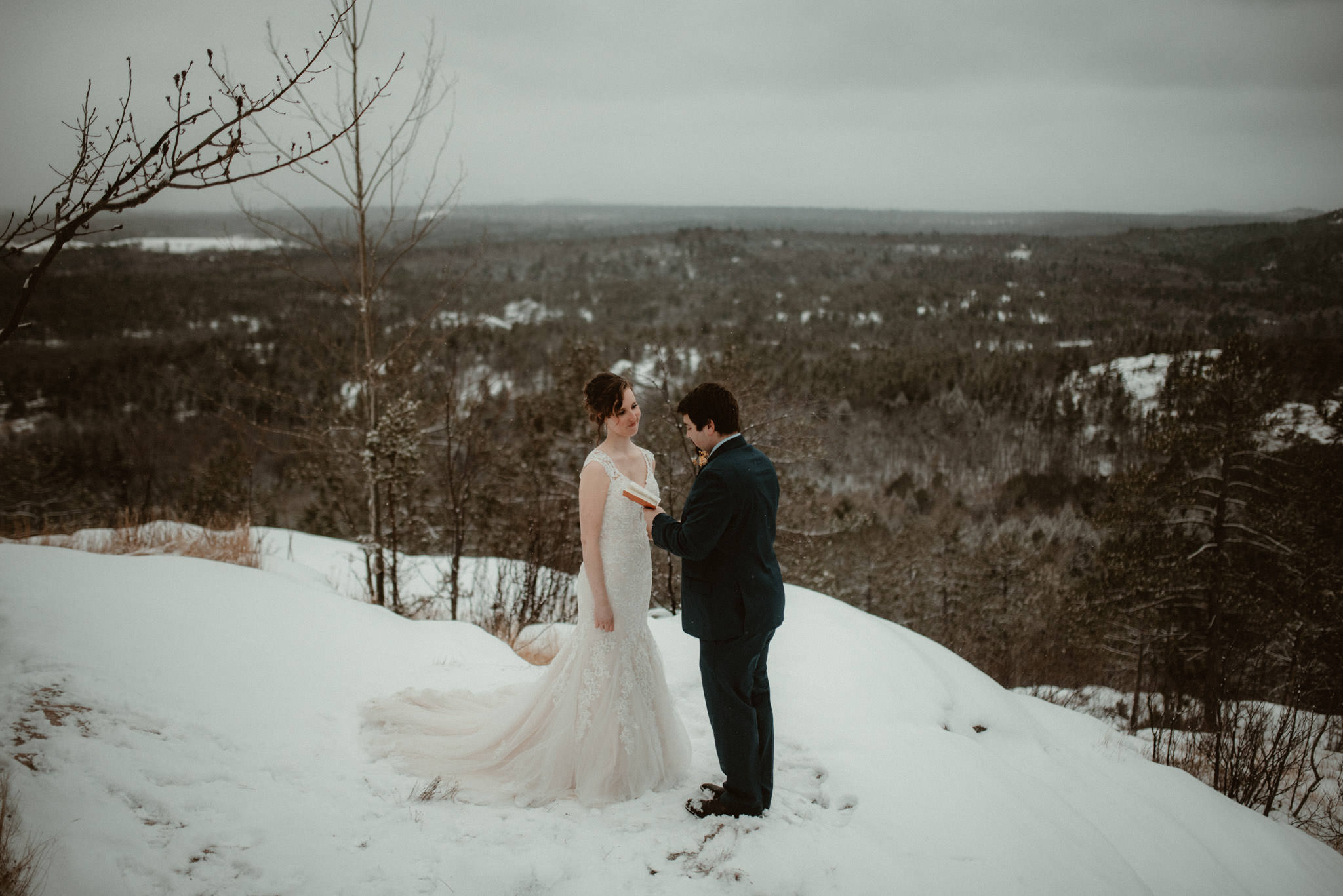 Winter elopement on Sugarloaf Mountain in Marquette, MI