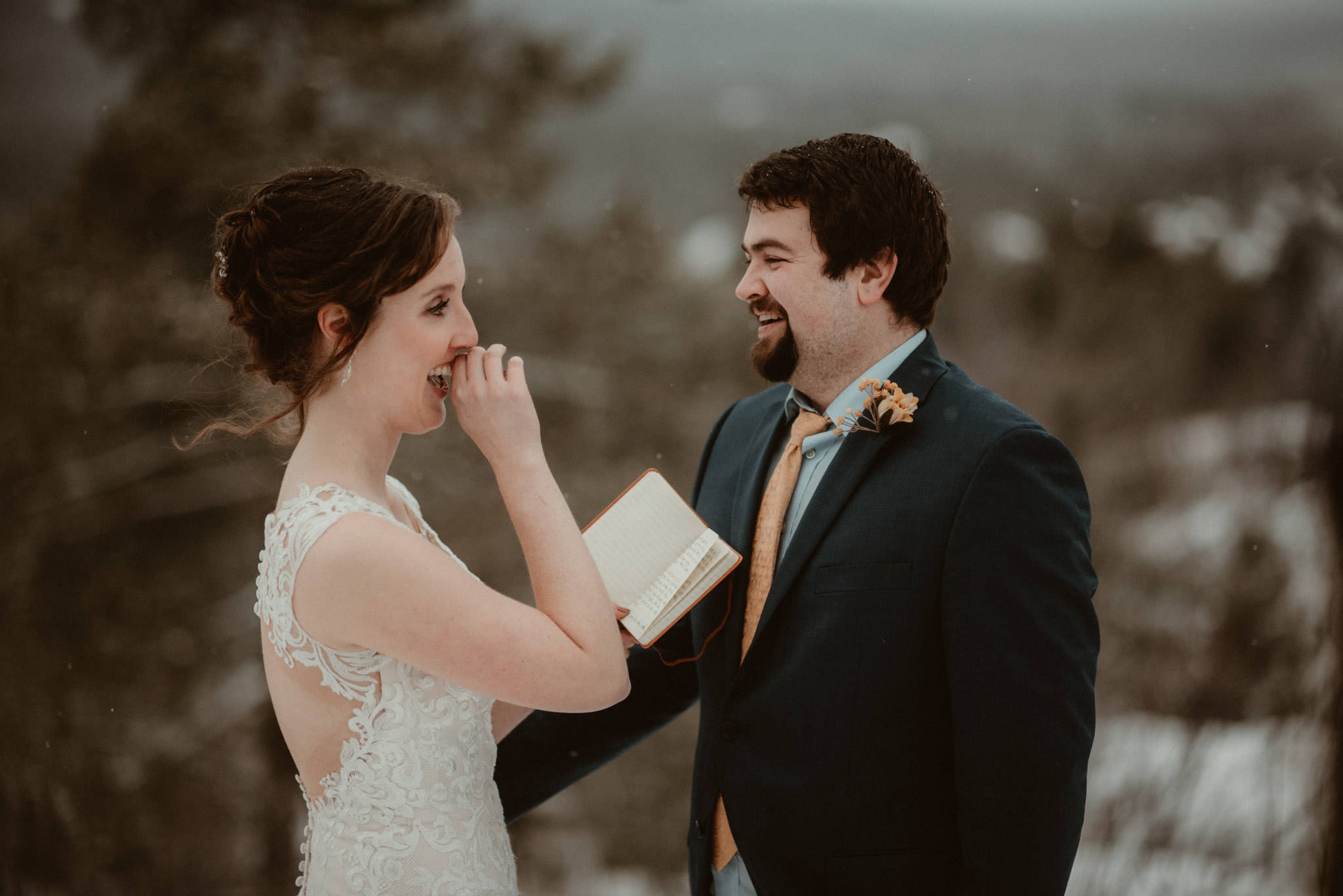 Winter elopement on Sugarloaf Mountain in Marquette, MI