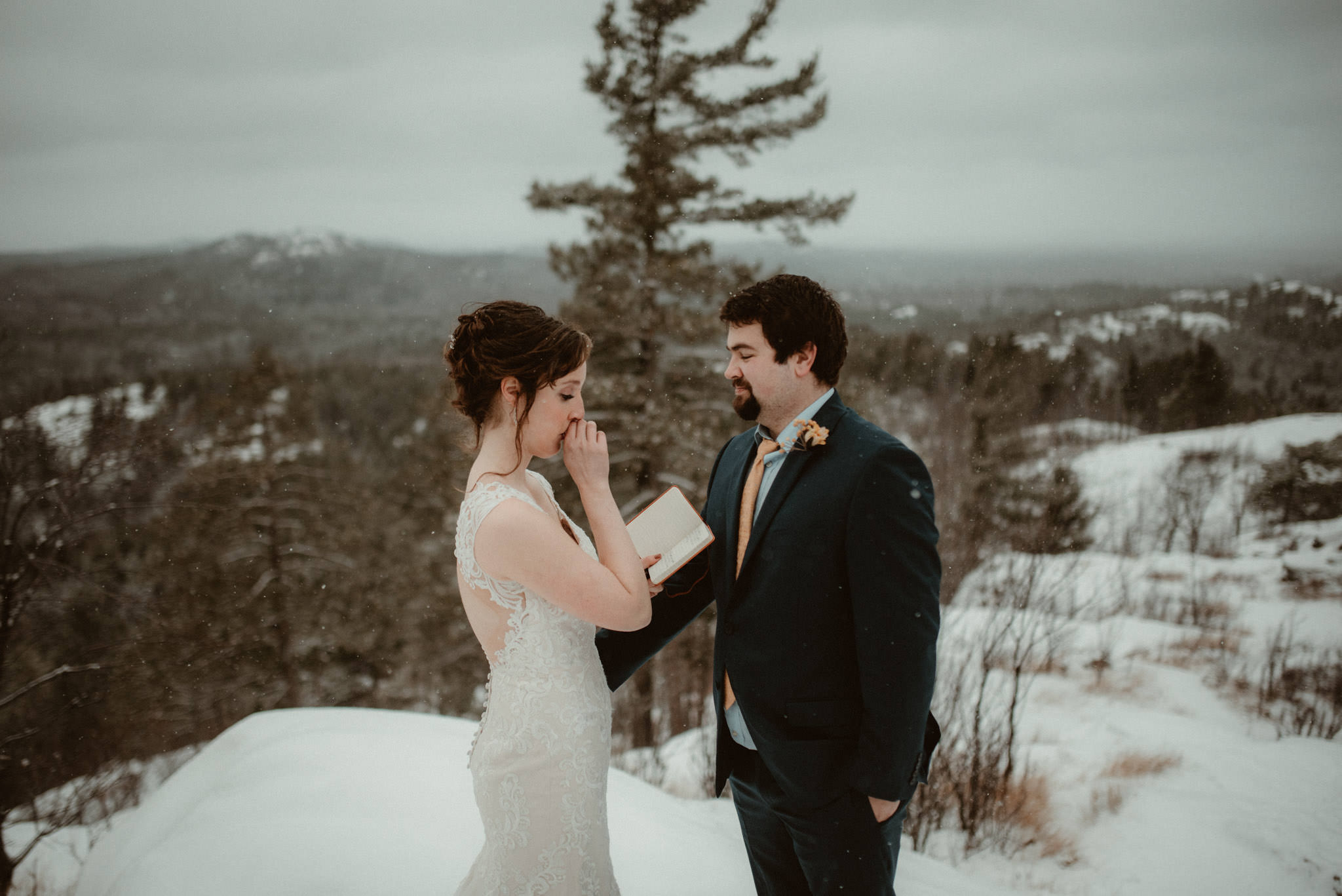 Winter elopement on Sugarloaf Mountain in Marquette, MI