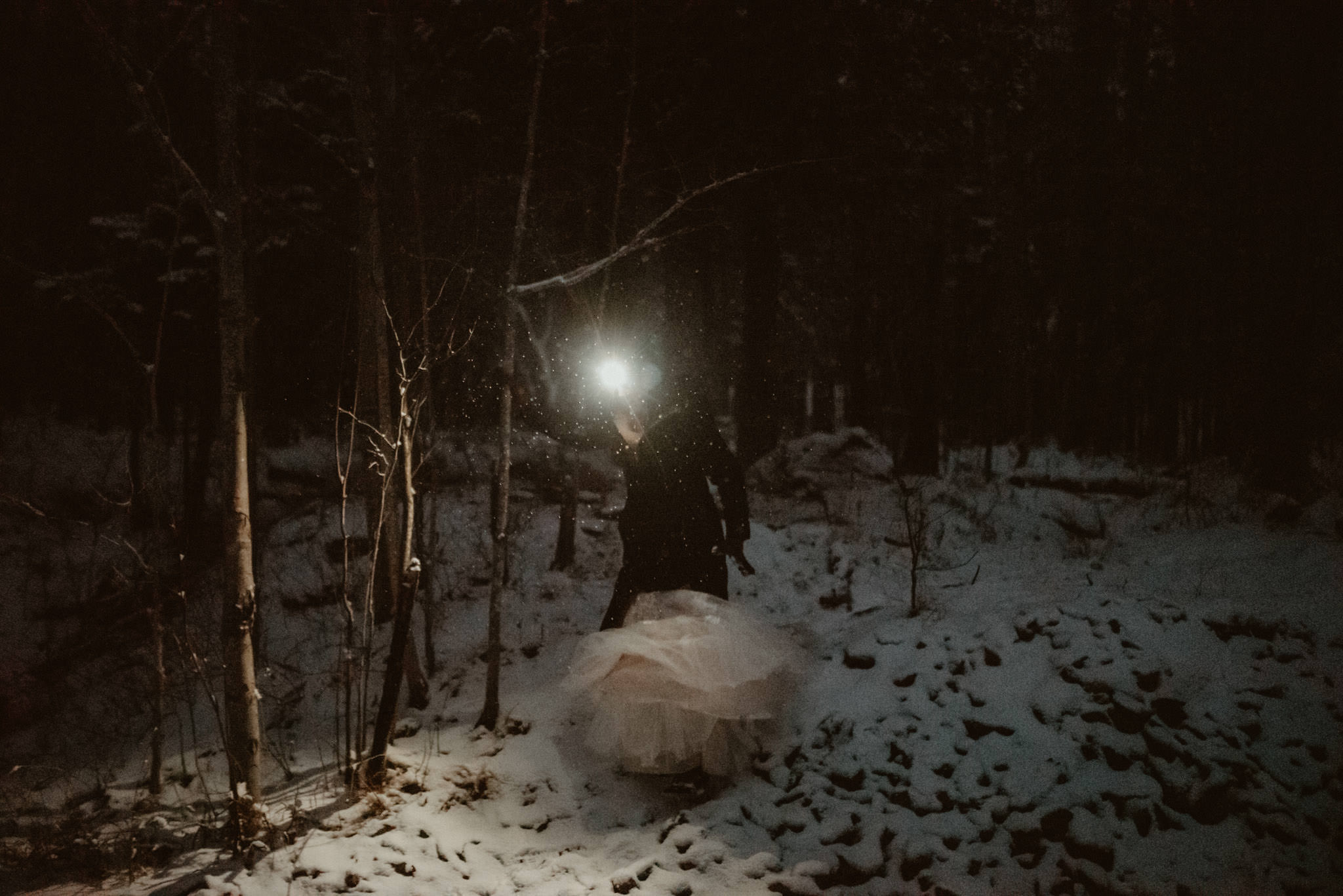 Hiking down Sugarloaf at night with the bride and groom