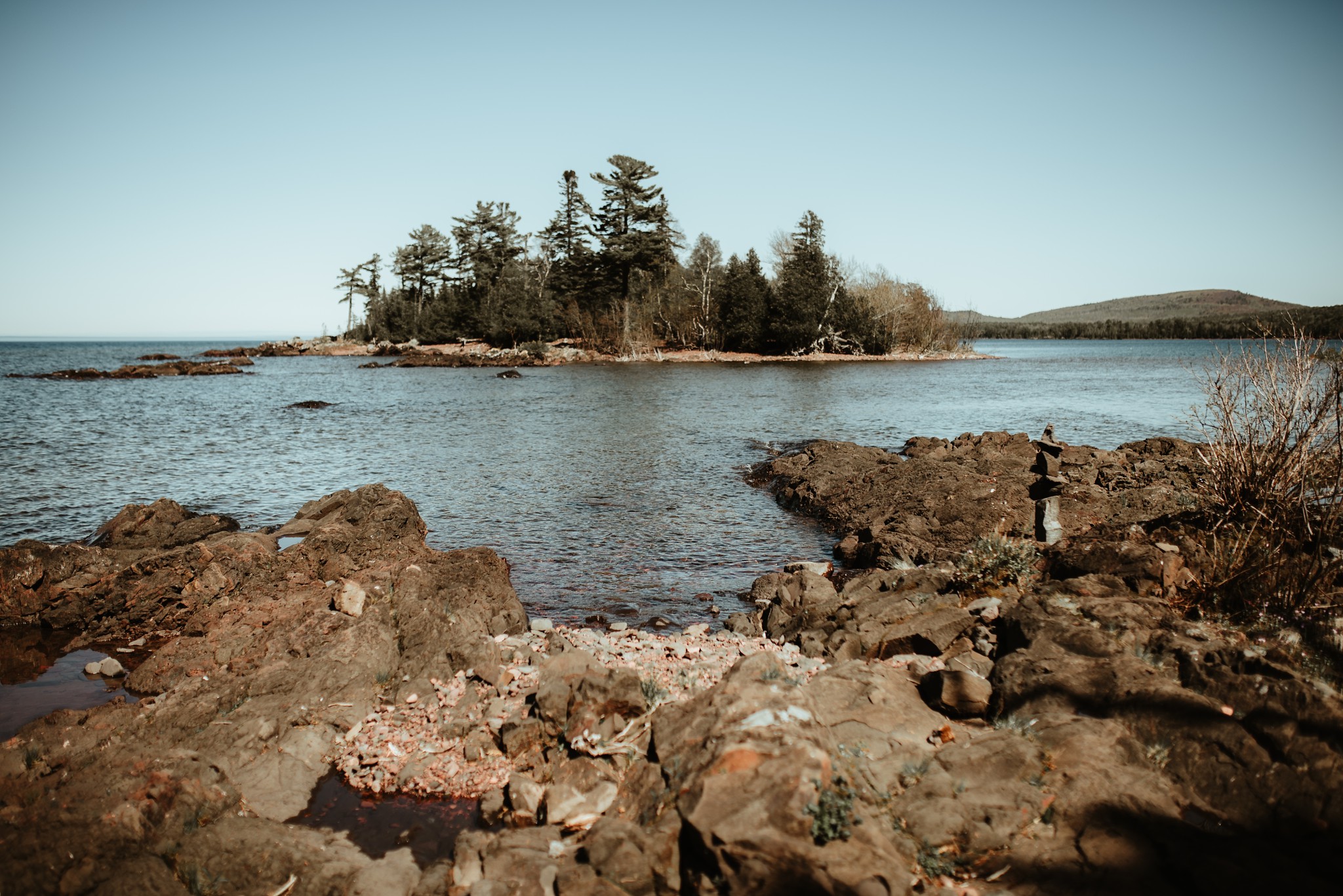 The beautiful rocky Lake Superior shoreline at Hunter's Point in Copper Harbor.