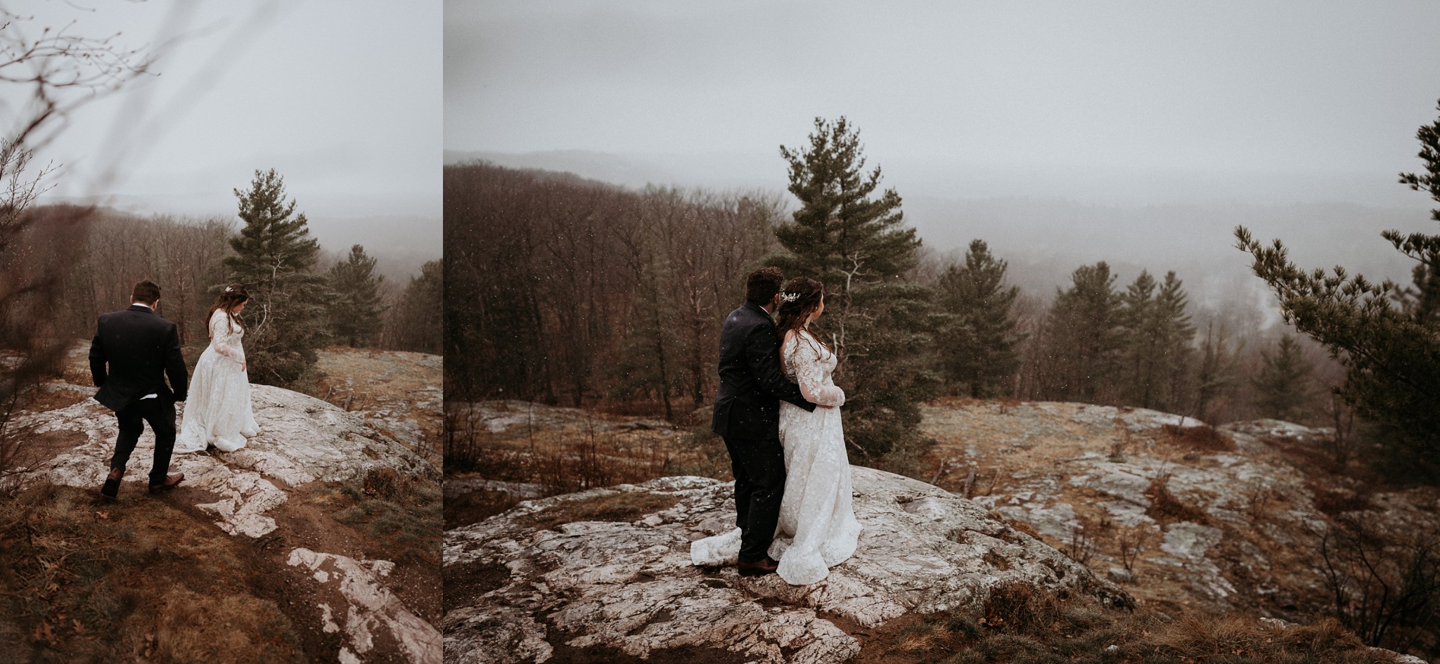 Intimate photo of a bride and groom on Marquette Mountain in Michigan's Upper Peninsula.